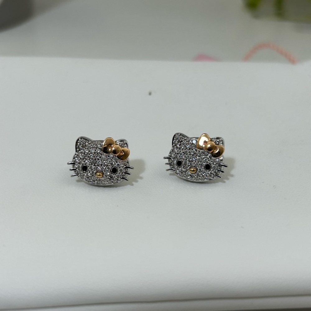 Hello Kitty Diamond Earrings by Kimora Lee Simmons 18k White  and Rose Gold